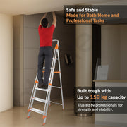 Plantex Secura 6 Step Aluminium Ladder for Home/Foldable Ladder with Safe Hand Rails/5 Year Manufacturer Warranty(Orange-Silver)