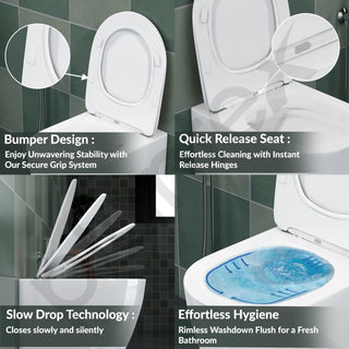 Plantex Imported Italica Ceramic Wall Hung Commode/Rimless Washdown Western Commode with Soft Close Toilet Seat - P Trap (Round, Glossy White)