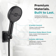 Plantex Hand Shower for Bathroom/6 Mode Multifunctional Shower/5-Inch ABS Plastic Silicone Handheld Shower Head/Easy Mode Switching – (Black, H-627)