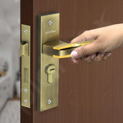 Plantex Heavy-Duty Door Lock Set - Main Door Lock Handle Set/Mortise Lock with 3 Keys, Brass Lockbody & Cylinder (8064 - Brass Antique & PVD Gold)