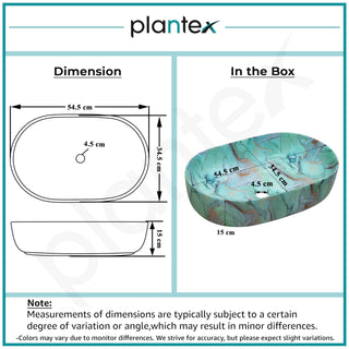 Plantex Tabletop Wash Basin for Bathroom/Designer Hand Wash Sink/Oval Countertop Bathroom Sink/Home/Office (21.5 x 13.5 x 6 Inch)