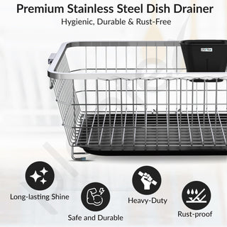 Plantex Stainless Steel Dish Drainer Basket for Kitchen Utensils/Dish Drying Rack with Drainer/Plate Stand/Bartan Basket (Size-56 x 43 x 22 cm)
