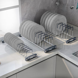 Plantex Stainless Steel Saucer/Thali Stand/Plate Rack-Stand/Dish Rack/Plate Fixer for Modular Kitchen/Tandem Box Accessories - Set of 3 (Chrome)