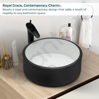 Plantex Round Ceramic Table Top Wash Basin/Designer Counertop Washbasin/Vessel Sink for Bathroom/Home/Restaurant (White & Black-17 x 17 x 6 Inch)