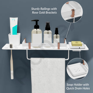 Plantex 5mm Acrylic 4 in 1 Multipurpose Bathroom Shelf/Rack/Towel Hanger/Tumbler Holder/Soap Dish/Holder-Bathroom Accessories (18 x 5 Inches) - Pack of 1