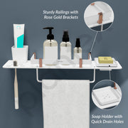 Plantex 5mm Acrylic 4 in 1 Multipurpose Bathroom Shelf Rack/Bathroom Shelf Organizer with Soap Dish and Toothbrush Slots/Tumbler Holder/Towel Hanger-(18 x 5 Inch)-Pack of 1