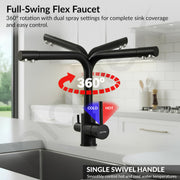 Plantex Kitchen Sink Faucet/Kitchen Tap Handle Brass and Body is 304 Grade Stainless Steel/Double Handle Kitchen Mixer Tap Hot and Cold/360Â° Swivel Spout Sink Taps - (7908, Black)