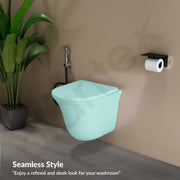 Plantex Imported Western Commode/Wall Hung Commode for Toilet/Rimless Washdown Western Toilet with Soft Close Toilet Seat Cover - P Trap (1163 - Matt Light Green)
