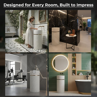 Plantex Ceramic Pedestal Basin for Bathroom/One Piece Pedestal Free Standing Round Wash Basin for living Room/Hotel (Beige)