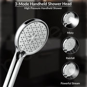Plantex Shower For Bathroom Full Set with 3-Mode Hand Shower/304 Stainless Steel Flexible Hose Pipe & Hand Shower Holder-Chrome