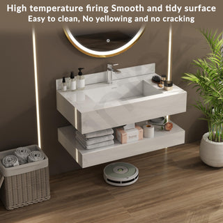 Plantex Floating Vanity for Bathroom/Slab Tile Vanity/Wall Mount Basin with Cabinet/Washbasin Cabinet - 32 x 18 inch (ED-07-Marble Finish)
