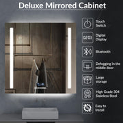 Plantex 304 Stainless Steel Bathroom Organizer with Defogger,Bluetooth & Digital Display/Bathroom Cabinet Storage/Triple Door LED Mirror Cabinet for Wall(32x32 Inch, Chrome)