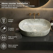 Plantex Tabletop Wash Basin for Bathroom/Designer Ceramic hand Wash Sink/Oval Countertop Wash Basin for Home/Office/hotel (22 x 13.5 x 6 Inch)