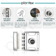 Plantex Main Door Deadbolt Lock Five Bullets/Stainless Steel Penta bolt/Door Lock Set with 4 Pin Cylindrical Keys with 5 Years of Warranty (Matt)