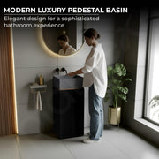 Plantex Acrylic Resin & Quartz Pedestal Basin for Bathroom/One Piece Pedestal Free Standing Square Wash Basin for living Room/Hotel (Grey & Black)