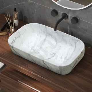 Plantex Tabletop Wash Basin/Bathroom Sink/Wash Basin Over Counter/Designer Ceramic Wash Basin for Bathroom (21.5x114x4.5 Inch - Marble Finish)