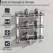 Plantex 3 Tier Bathroom Organizer/Stainless Steel Bathroom Accessories Set with Soap Dish and Brush Slots/Hooks/Tumbler Holder