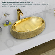 Plantex Table Top Wash Basin For Bathroom/Designer Ceramic Basin/Countertop Vessel Sink Basin - Indo-European Collection (Gold - 23.6 x 16 x 6 Inch)