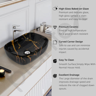 Plantex Ceramic Tabletop Washbasin for Bathroom/Table top Marble Basin/Countertop Wash Basin for Living Room/Bathroom Sink (Golden Veins - 18 x 13 x 5.5 Inch)