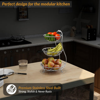 Plantex Elegant High Grade Stainless Steel 3-Tier Fruit & Vegetable Basket for Dining Table/Kitchen-Big Size(Chrome), Solid