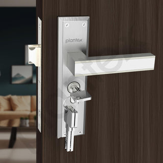 Plantex Heavy-Duty Door Lock Set - Main Door Lock Handle Set/ 6-Lever Lock Mechanism with 3 Years of Warranty/Mortise Lock with 3 Keys, Brass Lock Body & Cylinder(8081 - Chrome & Matt)