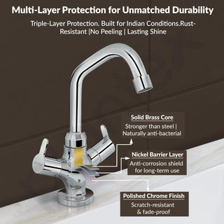 Plantex Pure Brass Basin Mixer Tap/Hot and Cold Water Tap with 360° Swivel Spout/Sink Tap for Kitchen Basin-7 Year Warranty