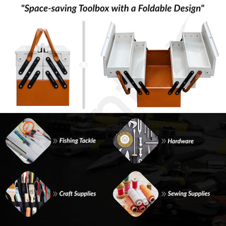 Plantex Tool Box Empty/18" Metal Tool Organizer 5- Compartments Metal Tool Boxs/Empty Tool Boxs/Tools Organizer Box - (Brown & Ivory)