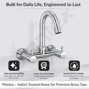 Plantex Pure Brass Sink Mixer Tap Hot and Cold with 360Ãƒâ€šÃ‚Â°Swivel Spout/Mixer Tap for Kitchen Sink with Brass Wall Flange and Teflon Tape/Kitchen Sink Tap-(Mirror-Chrome Finish)