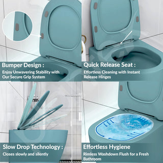 Plantex Imported Ceramic Wall Hung Commode/Rimless Washdown Flush Western Toilet/Round Commode with Soft Closing Toilet Seat - P Trap (Harmony Blue)