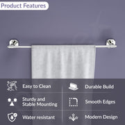 Plantex 304 Grade Stainless Steel Towel Holder in Bathroom/Single Towel Rod for Bathroom/Cloth Hanger/Bathroom Accessories - Nipron (Chrome - 24 inch)