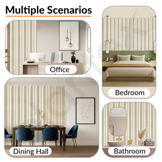 Plantex 3D Charcoal Wall Panels/Pack of 5 Louvers (1x8 Ft Each) /Decorative Panels for Interior Walls/40 Sq. Ft Coverage(YD-1202-Textured Off-White & Gold)