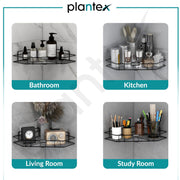 Plantex Self Adhesive Corner Shelf for Bathroom/Adhesive Shelf for Kitchen - with Magic Sticker/Bathroom Organizer Without Drill - Pack of 4 (Diamond, Black)
