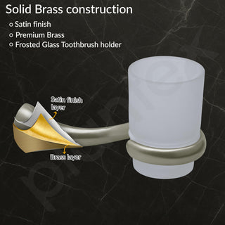 Plantex Smero Pure Brass Tooth Brush Holder/Tumbler Holder/Toothpaste Holder/Bathroom Accessories - Effect (Satin Matt)