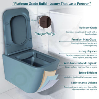 Plantex Imported Ceramic Commode/Western Toilet/Wall Hanging Commode for Bathroom with Soft Closing Toilet Seat Cover- P Trap (Harmony Blue)