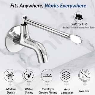 Plantex Lab Bib Cock for Bathroom/Short Body Tap with Wall Flange and Teflone Tap - Pack of 1 (AC04, Chrome)