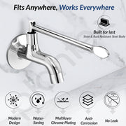 Plantex Lab Bib Cock for Bathroom/Short Body Tap with Wall Flange and Teflone Tap - Pack of 1 (AC04, Chrome)