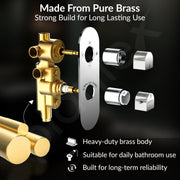 Plantex 3 Way Thermostatic Shower Diverter/Pure Brass Concealed & Exposed 3-Outlet Mixer Valve Body/Multi-Function Bathroom Diverter with Button Control - Chrome (TSP-095A)
