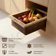 Plantex Wicker Basket for Storage/Wicker Basket for Modular Kitchen/Pull Out Wicker Storage Basket- Pack of 1 (20 x 16.5 x 8 inch)