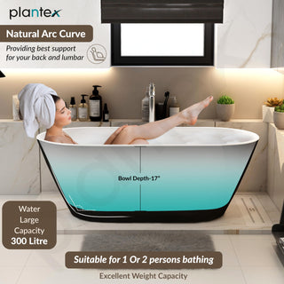 Plantex Bathtub For Bathroom/Freestanding Bath tub for Adults/Deep Soaker Bathtub with Overflow, Popup and Drain Pipe (BSM-203-Black & White-1700mm)