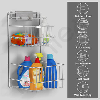 Plantex Self Adhesive Shelf/Stainless Steel Bathroom Detergent Holder/Bathroom Organiser Without Drill/Under The Sink Detergent Holder/Multipurpose Shelf (Large,Chrome)