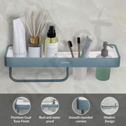 Plantex 4in1 Shelf for Bathroom/Aluminium and Acrylic Shelf with Tumbler Holder, Liquid Soap Dispenser and Napkin Holder for Home/Office/Hotel - Pack of 1 (Grey and Milky White)