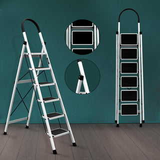Plantex Steel Ladder for Home/Strong Foldable Wide 6 Step Ladder/Anti-Skid 6 Step Ladder - (Apex - White)