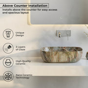 Plantex Ceramic Tabletop Basin/Square Washbasin/Basin for Bathroom/Washbasin for Bathroom, Restaurant, Hotel (Marble Finish, 18 x 13 x 5.5 Inch)