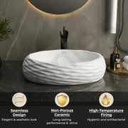 Plantex Table Top Wash Basin For Bathroom/Designer Ceramic Basin/Countertop Vessel Sink Basin - Indo-European Collection (EQTT-595, 23 x 15 x 7 Inch)