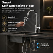 Plantex 304 Stainless Steel Pull-Down Kitchen Sink Tap/Sink Tap for Kitchen Basin with 360⁰ Swivel Spout/Kitchen Sink Faucet - (1062, Chrome)
