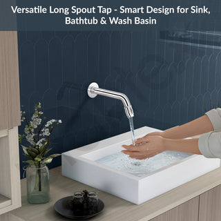 Plantex Pure Brass Long Body Bib Cock Water Tap for Bathroom with Water Saving Aerator/Wall Mount Tap with Brass Wall Flange and Teflon Tape -7 Year Warranty by Plantex (MAG-1202, Chrome)