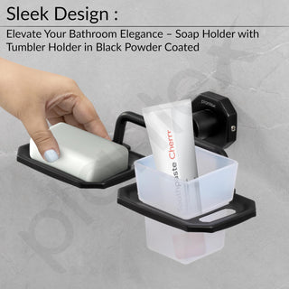 Plantex 304 Grade Stainless Steel 2in1 Soap Dish with Tumbler Holder/Soap Stand/Tooth Brush Holder/Bathroom Accessories - Nipron (Black)