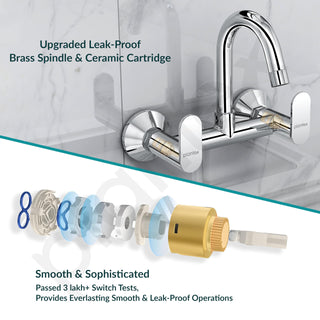 Plantex Pure Brass Sink Mixer Tap Hot and Cold with 360° Swivel Spout/Kitchen Sink Tap with Brass Wall Flange and Teflon Tape-7 Year Warranty by Plantex (ORN-214-Chrome)