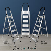 Plantex Surestep 6 Step Aluminum Ladder for Home/Non-Slip Wide Step Foldable Ladder for Home Use with Knee Guard, PVC Shoes and Cross Bars (Anodize-Silver)