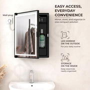 Plantex LED Mirror Cabinet for Bathroom/ABS Storage Cabinet/Mirror Cabinet for Wall/Mirror with Storage for Bathroom - 18x14 Inch (CAB-118, Black)